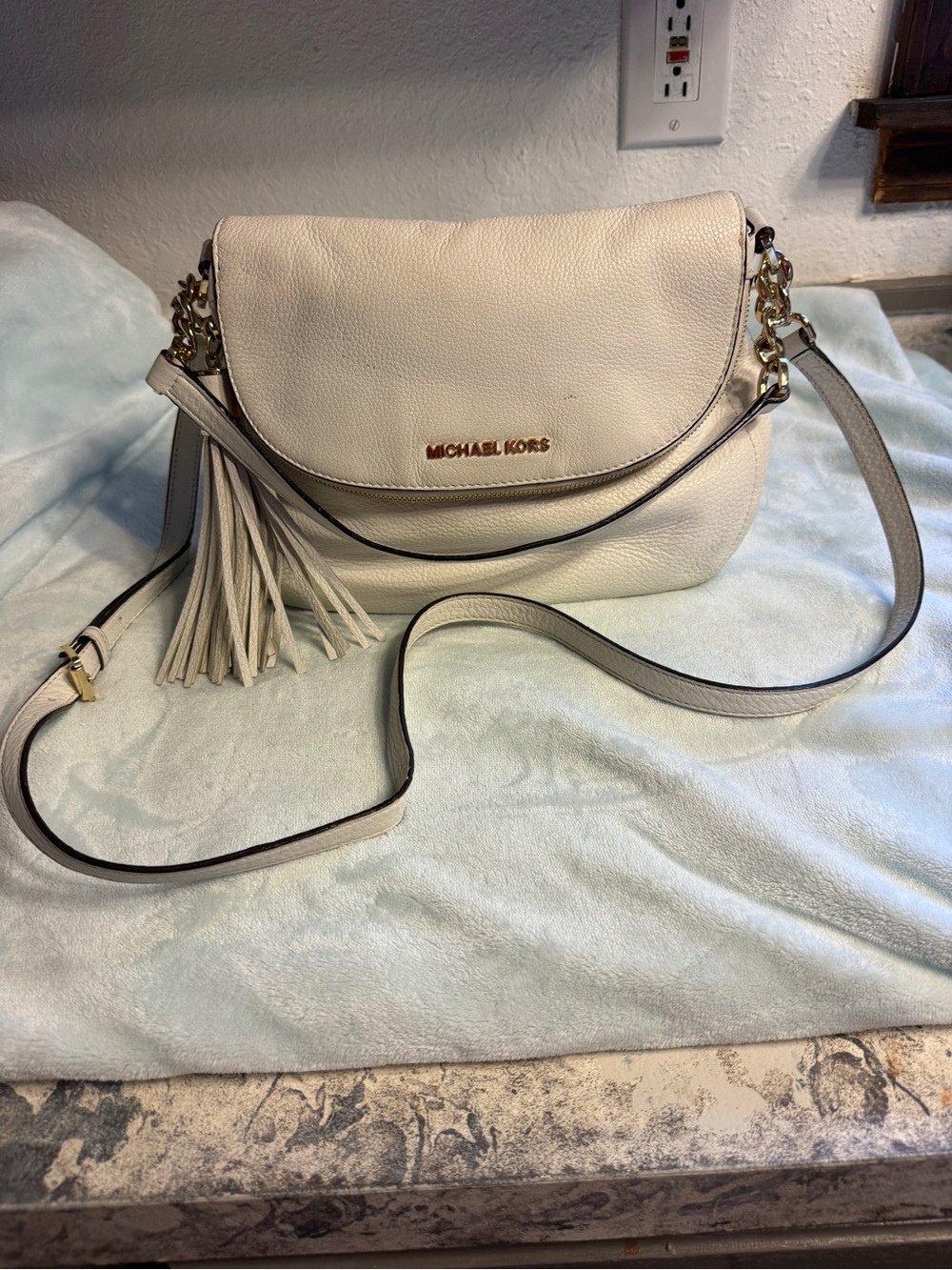Michael Kors Pebbled Cream Leather Crossbody with Tassel